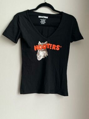 Hooters Black Tee with Red and White Back Logo